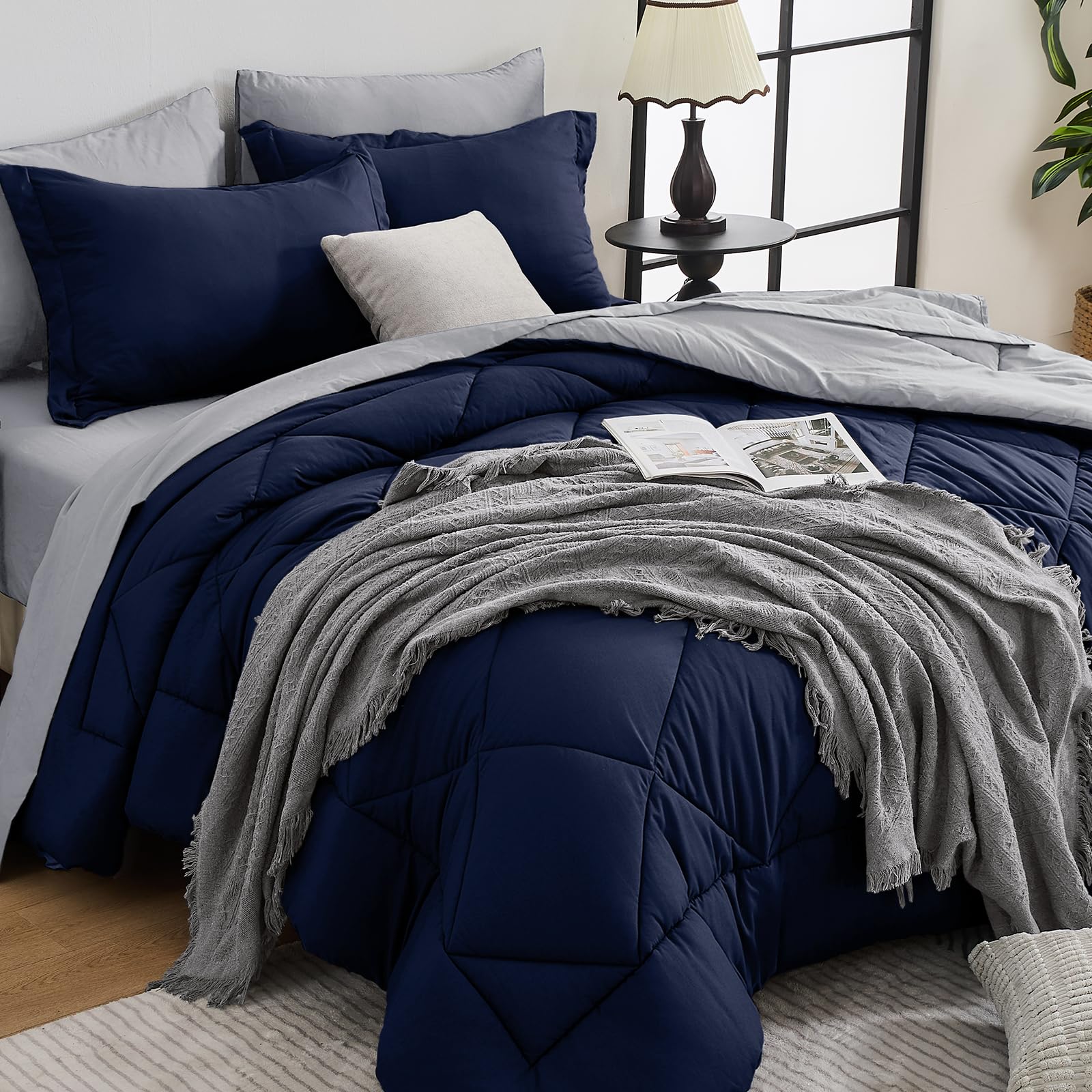 HEVUMYI Queen Comforter Set - 7-Piece All Season Bed in a Bag Queen Ultra Soft Bedding Set with