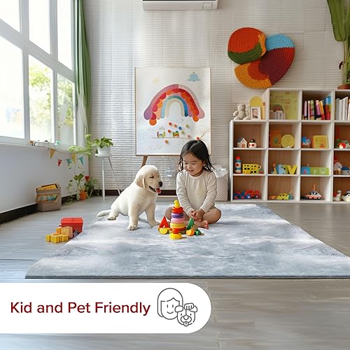 Miniatura 6 de nuLOOM Loni - Alfombra de pelo largo lavable a máquina, 3 x 5 pulgadas, lavable a máquina, alfombra de transición azul claro  marfil para sala de