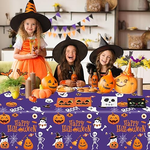 Miniatura 6 de Mantel desechable para fiesta de Halloween, 3 piezas, para decoración de fiesta de Halloween, 54 x 108 pulgadas