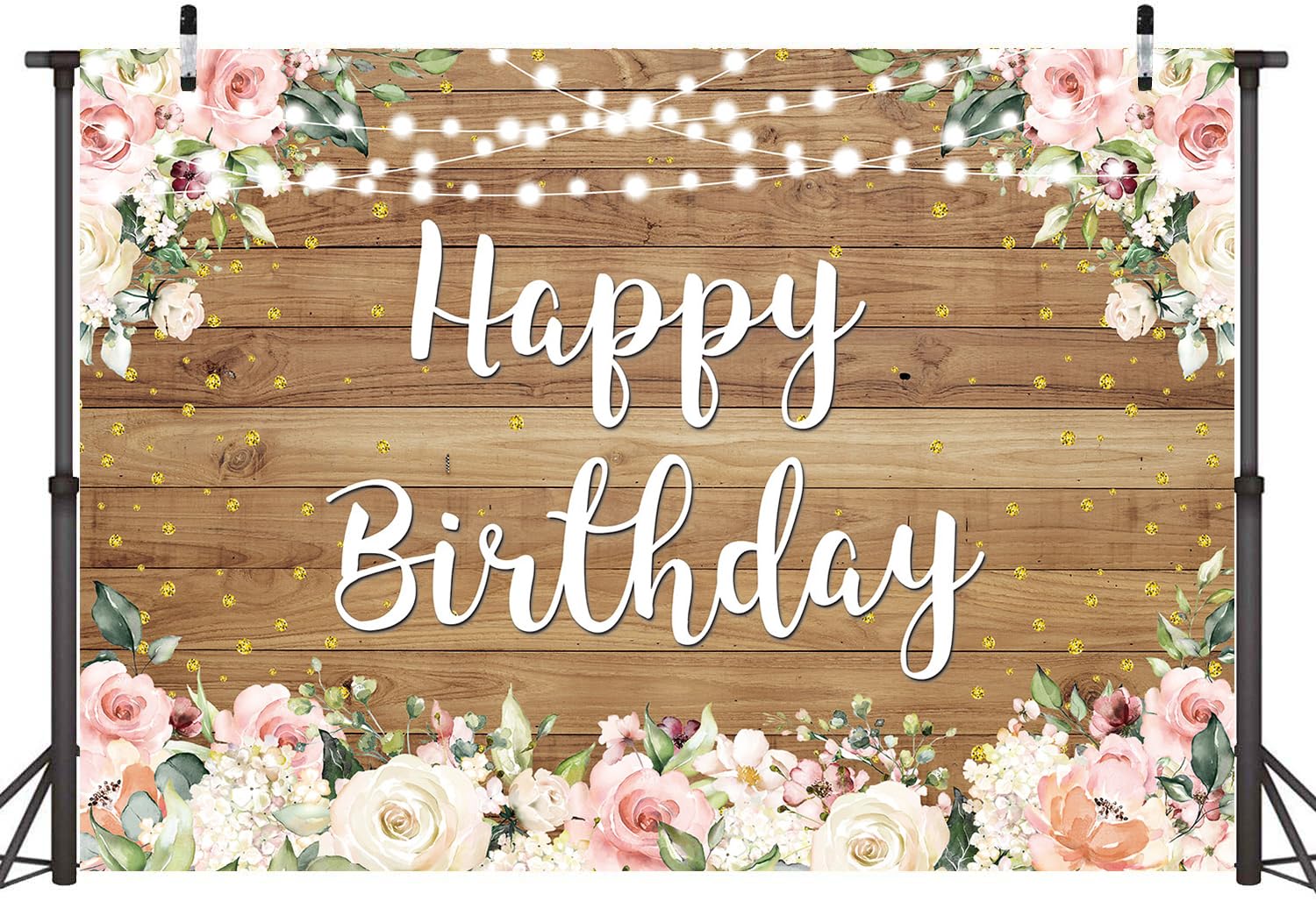 LTDKAEN Rustic Wood Happy Birthday Backdrop Pink Floral Backdrop Photography Spring Birthday Party Decorations Banner with Flowers Party Decoration(7×