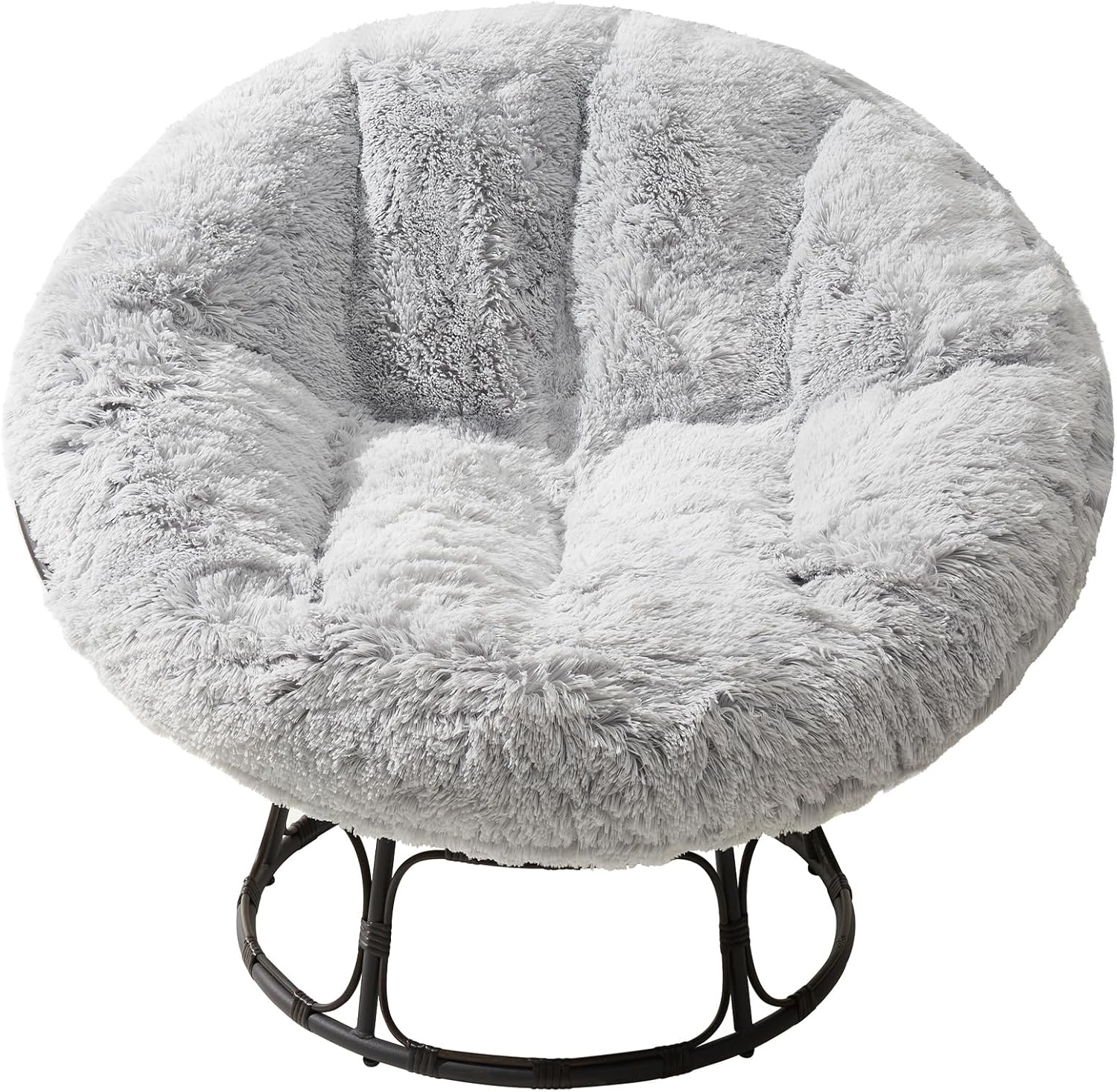 (only chair cushion) HIGOGOGO Papasan Chair Cushion with Long Faux Fur Cover (Without Chair), 44X44 Inch Supportive Cushion, Fluffy and Furry Papasan Cushion Cover, Grey 44inch Grey