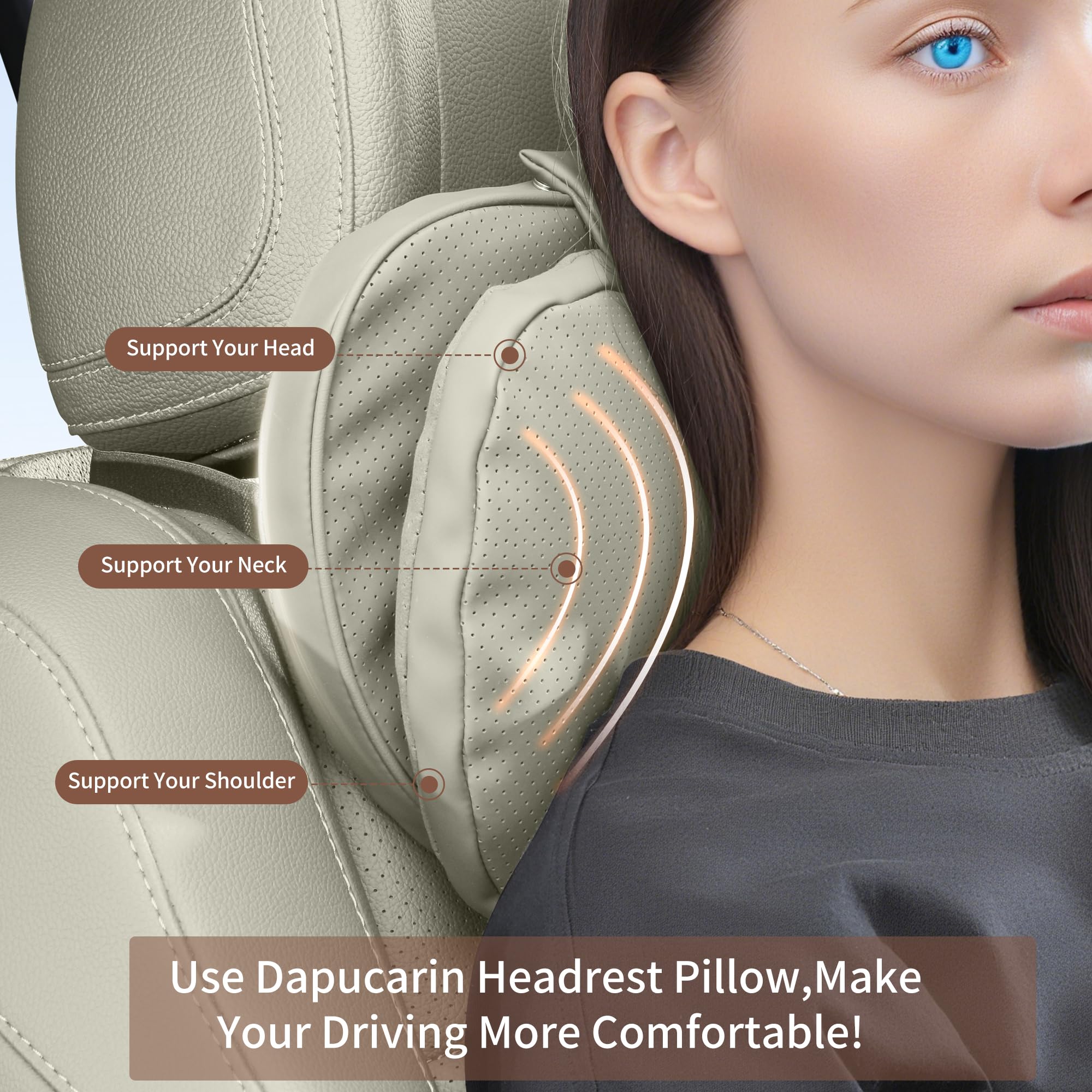 Reposacabezas Coche Almohada Cuello Suave Transpirable Almohada Cervical Coche, Viaje Asiento de Coche Cojín para Apoyo, Conducir, Asiento de Oficina, Beige, 2 Unidades
