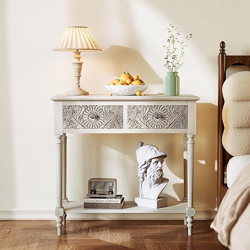 Miniatura 1 de SUNBURY Mesa consola de 31.5 pulgadas con 2 cajones, mesa de sofá estrecha, mesa de entrada larga, mesa auxiliar vintage para sala de estar, pasillo
