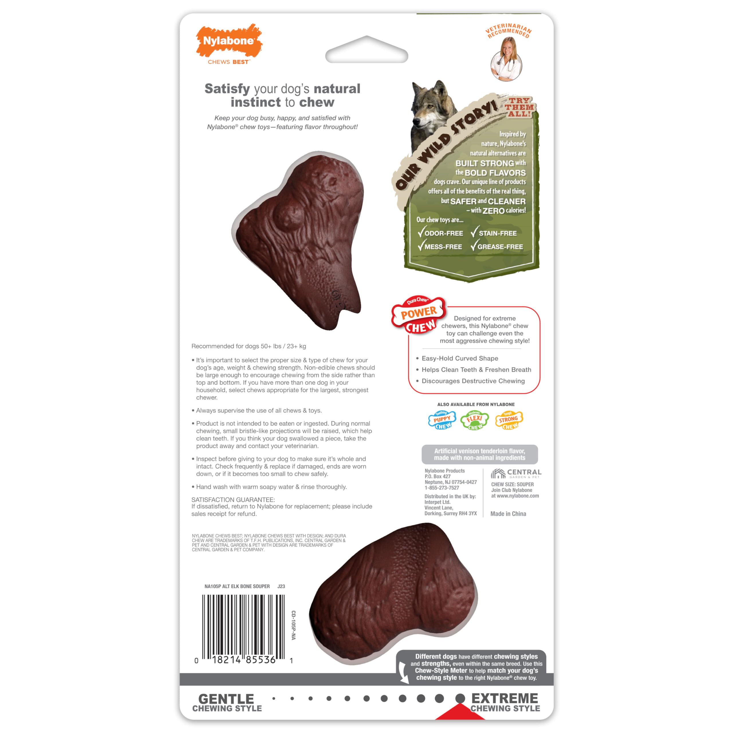 Nylabone Power Chew Elchknochen Alternative Kauspielzeug für Hunde – Hundespielzeug für Aggressive Kauer – Wildfilet, X-Large/Souper (1 Stück)