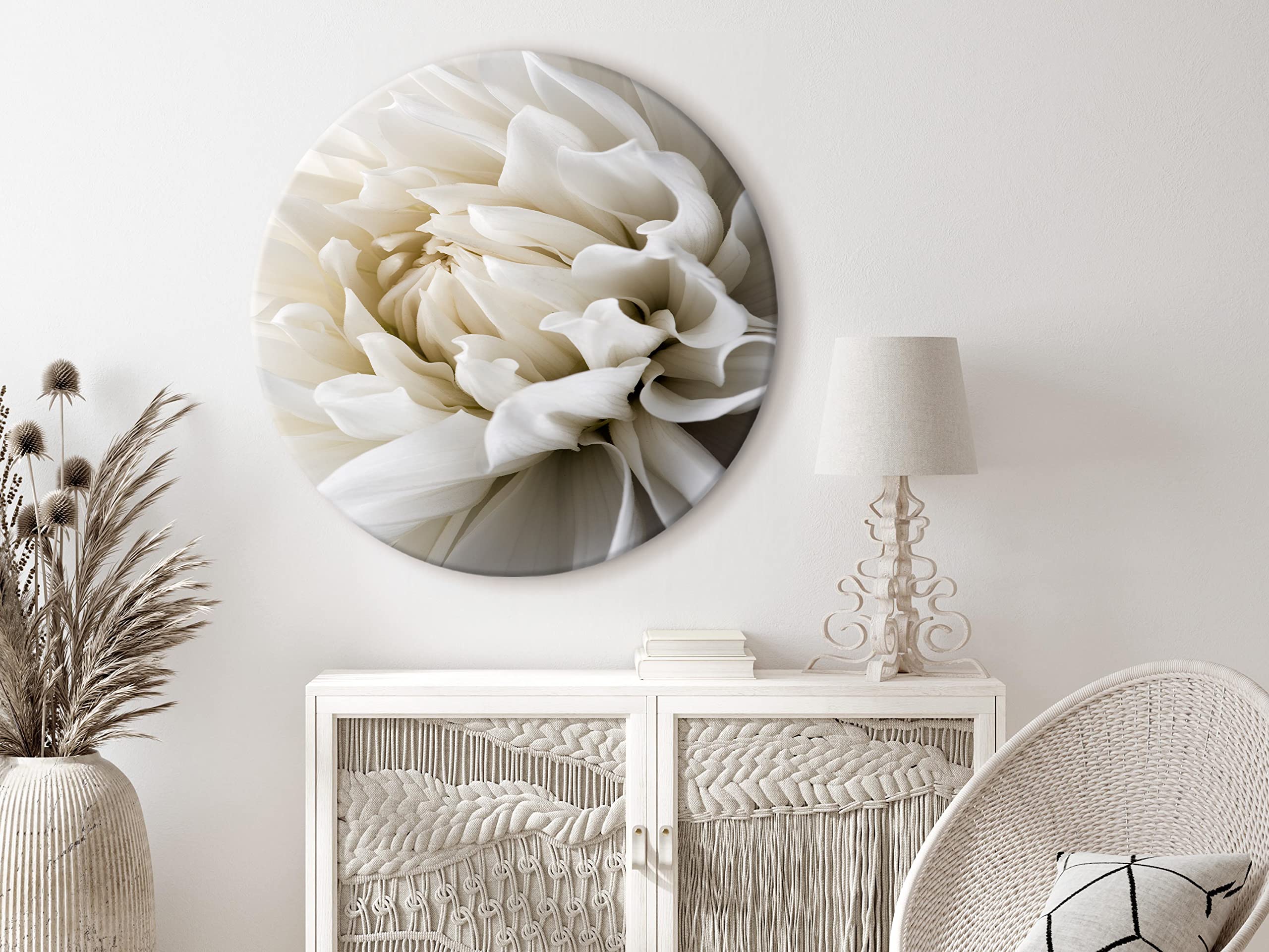 murando Cuadro Redondo en Lienzo Blanco Flores 60x60 cm Impresión de 1 parte Material Impresión Artística Imagen Gráfica Decoracion de Pared Naturaleza planta Panorama b-B-0112-bc-a