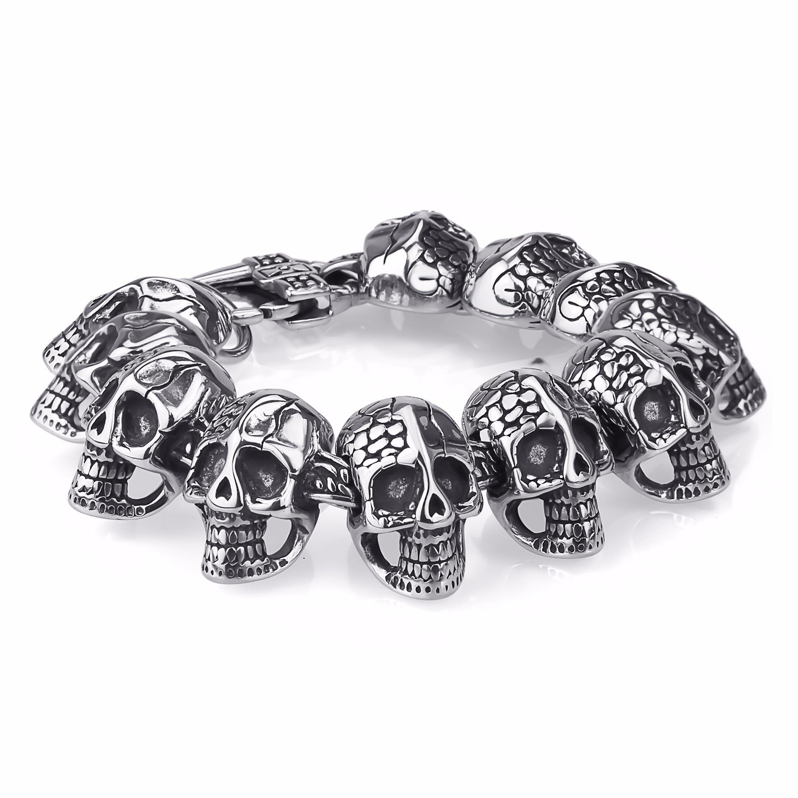 Elfasio Mens Boys Skeleton Skull Bracelet Silver 316l Stainless