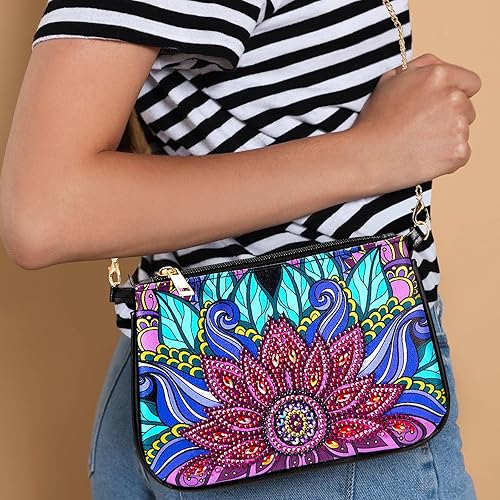 Miniatura 7 de Geyoga 2 piezas de bolso cruzado de pintura de diamantes con diseño de diamantes, bolsa de maquillaje de hombro, bolsa de cuero con cadena para