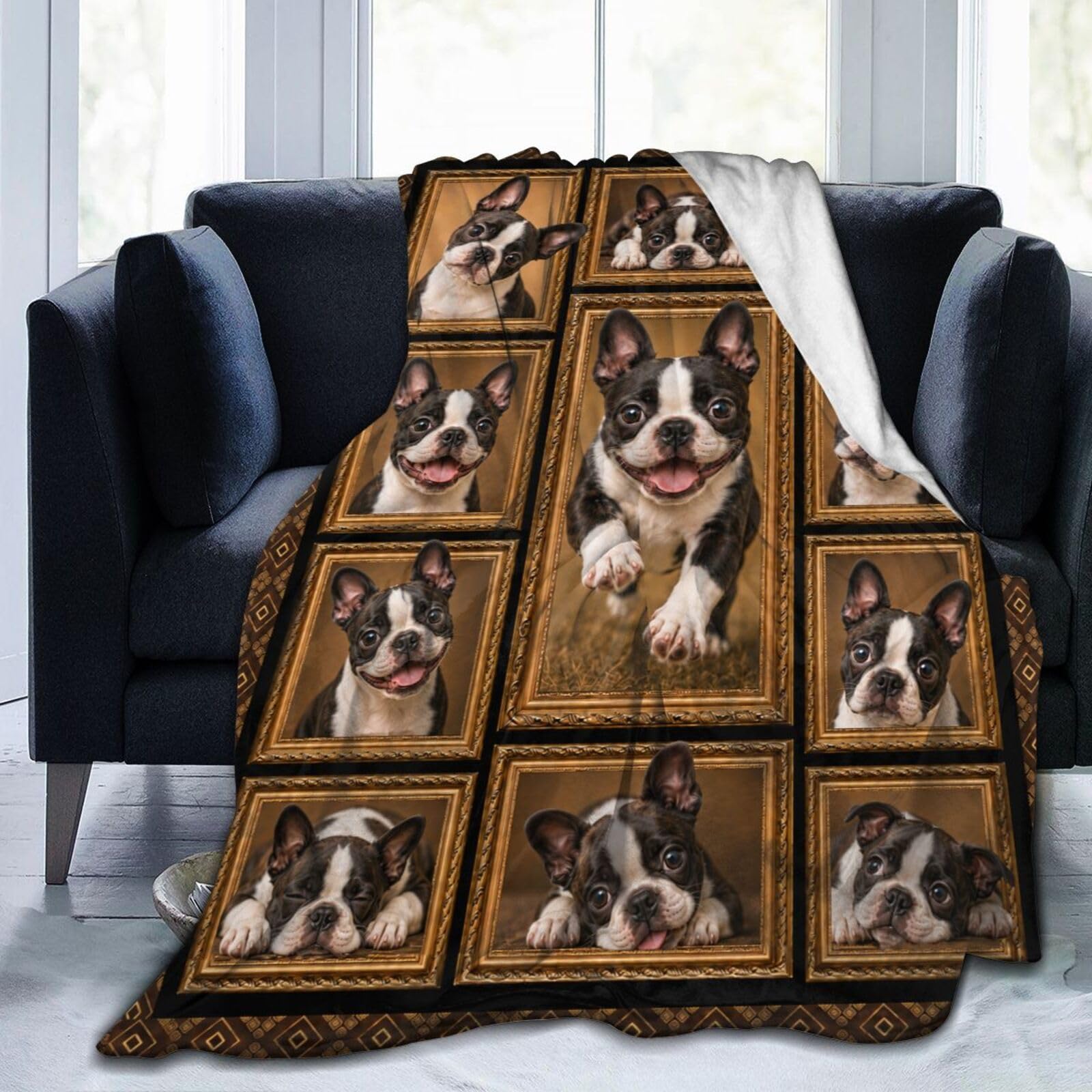 gkmaolt Cute Boston Terrier Blanket Throw Bedding Room Decor Flannel Blankets for Bed Sofa50 x40
