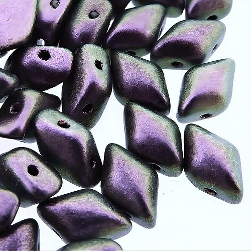 Cuentas GemDuo de cristal checo con forma de diamante de 2 agujeros, 0.197x0.315 in, 0.35 oz, frambuesa negra policromada