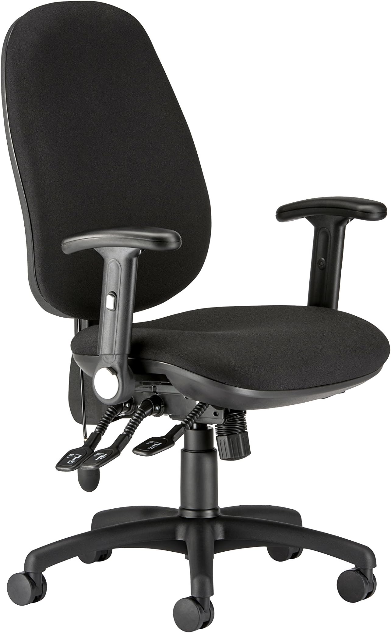 Chairs For Offices 1503FOBK Heavy Duty Ergonomic Chair Seat Slide Lumbar Pump Folding Arms Black Fabric Made in UK Factory Free 3 day Delivery