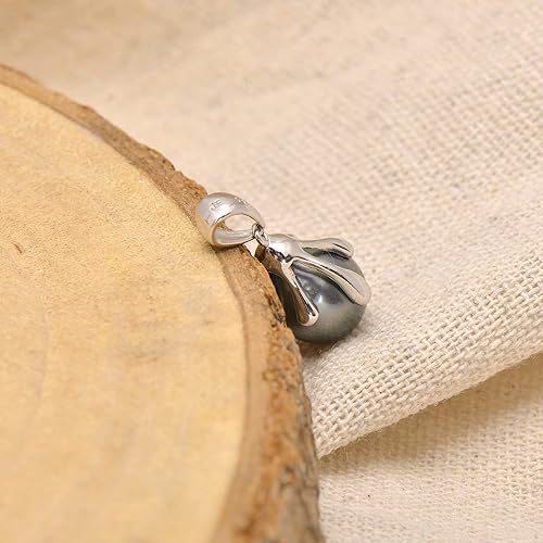Miniatura 3 de 925 Sterling Silver Artistic Wrapping Cultured Tahitian Black Pearl Pendant Necklace, White Gold Plating