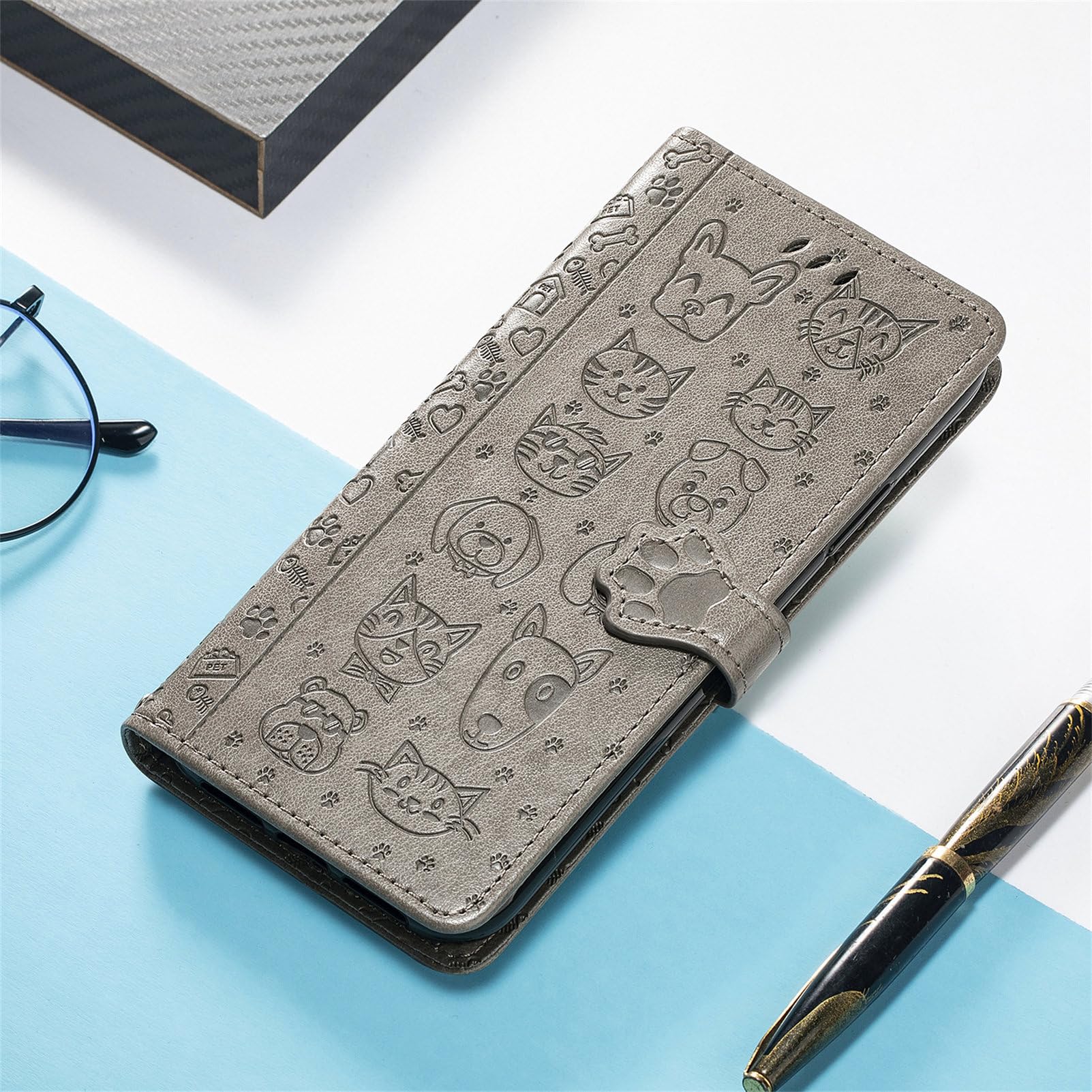 Leder Flip Case Für Xiaomi Redmi Note 14 Pro 5G / Poco X7 – Mit Standfunktion, Kartenfach & Katze-Hund-Muster, Grün