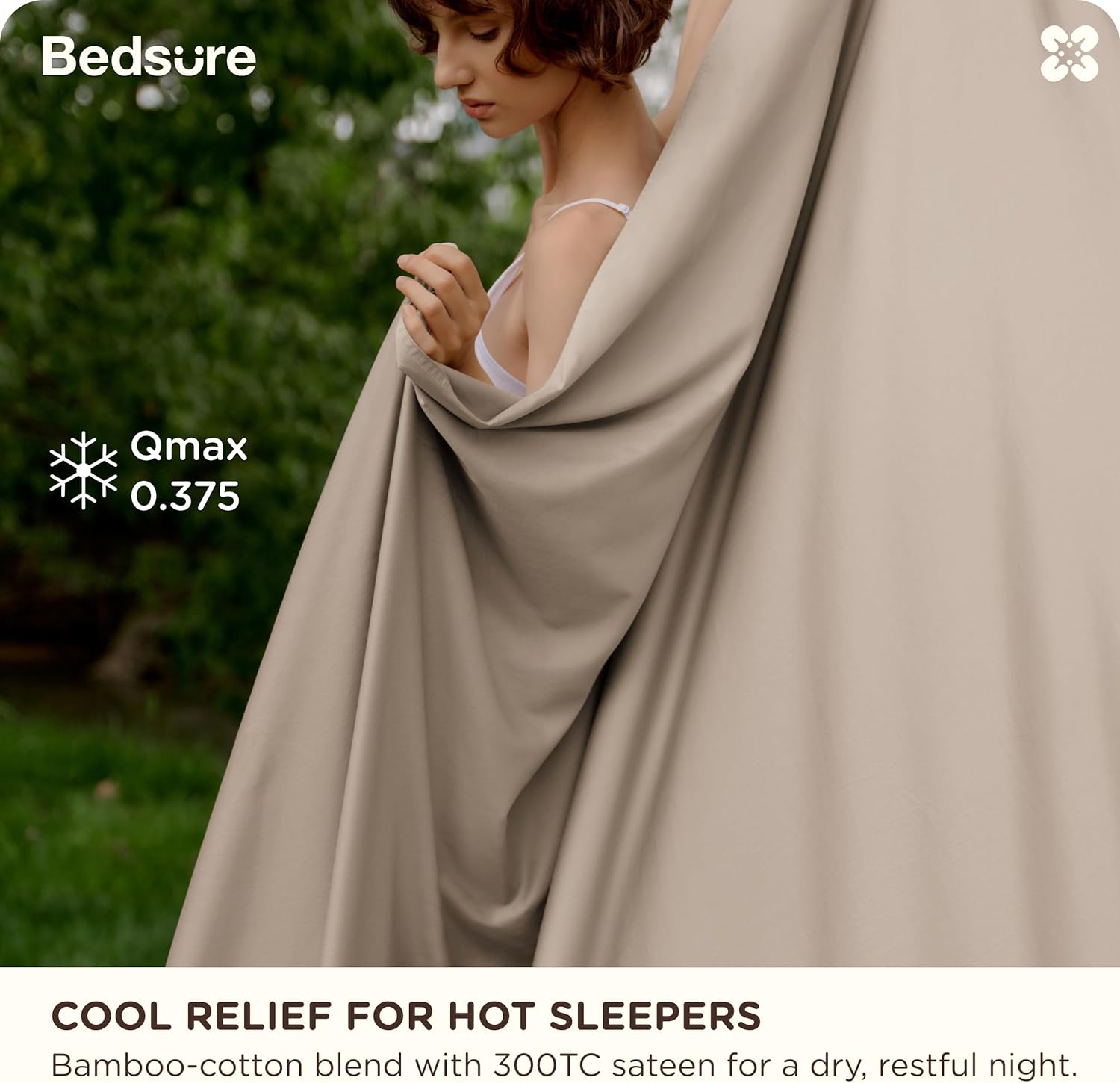 Bedsure Cooling Sheets, Rayon Derived from Bamboo & Cotton Blend, GentleSoft, Breathable, Queen Sheet Set, Deep Pocket Up to 18 Inches, Hotel Luxury Bedding for Hot Sleepers, Simply Taupe - Image 2