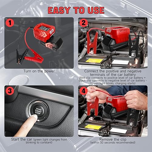 Miniatura 4 de Adaptador de arranque para baterías Milwaukee de 18 V20 V, adaptador de cable de refuerzo automático de 13.5 V con luces LED, cables de salto