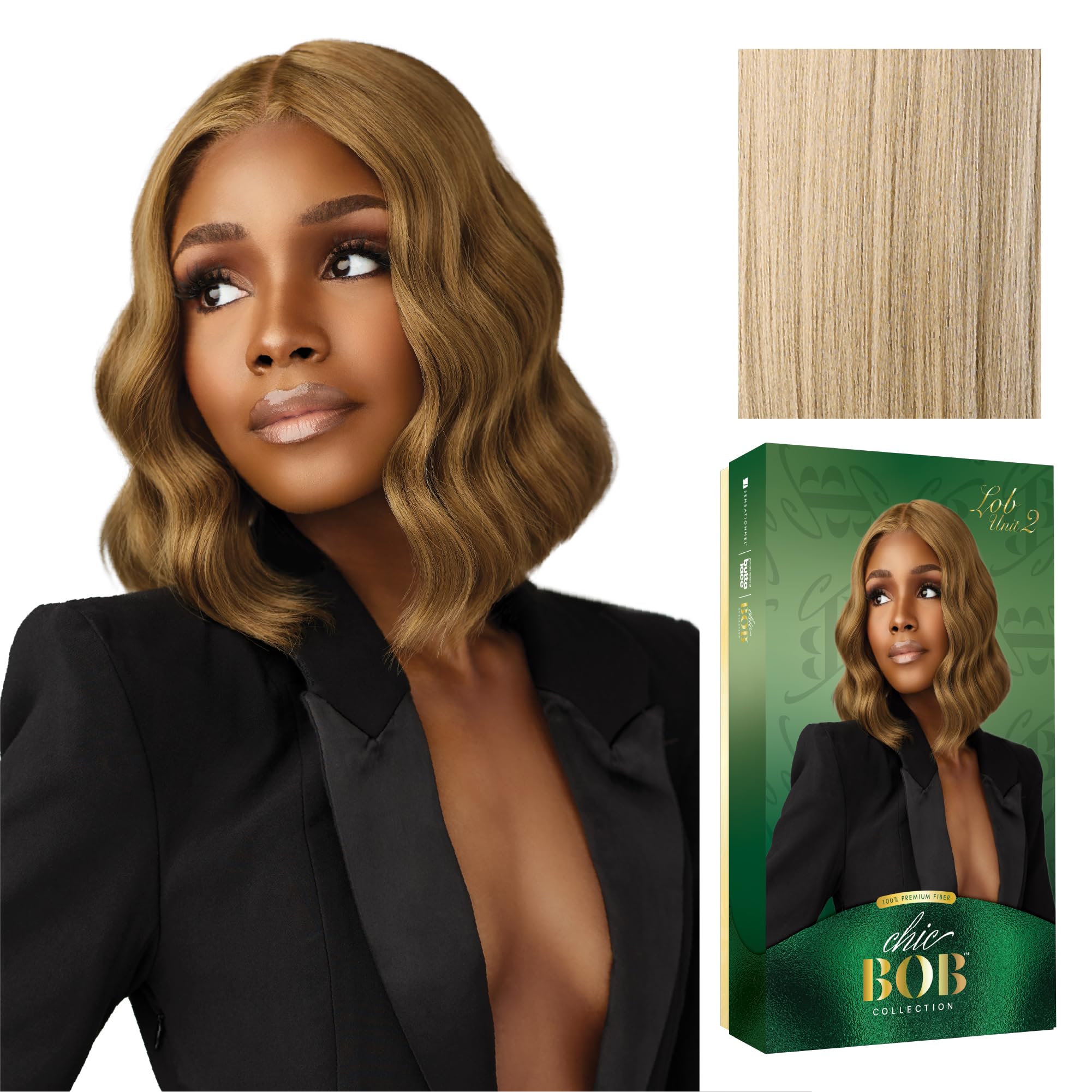 Sensationnel Chicbob Lace Frontwig - Lob Unit 2 Face Framing Glueless Wig Wide 5 Inch Deep Part Synthetic Preplucked Hairline (BEIGEBLONDE)
