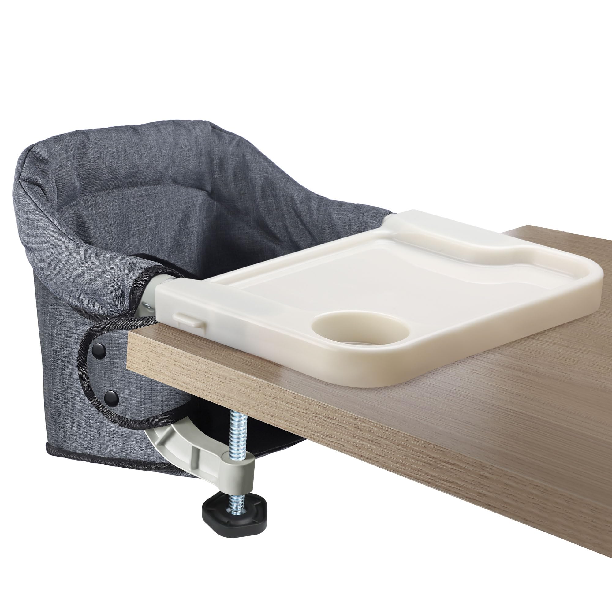Toogel Silla de Mesa para Bebé con Bandeja Extraíble, Trona Portátil con Correas de Seguridad, Asiento de Mesa Infantil con Bolsa de Transporte para Casa y de Viaje (Gris)