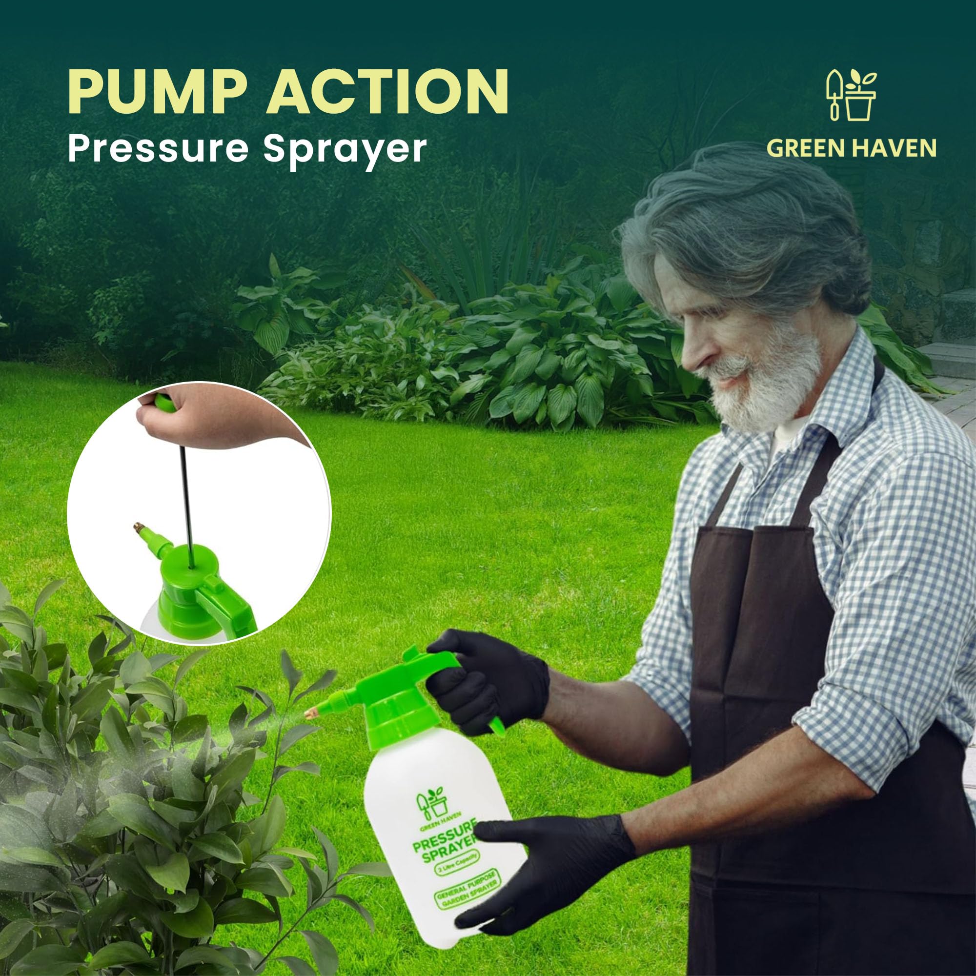 Green Haven 2 Litre Garden Pressure Sprayer – Pump Action Sprayer with Adjustable Nozzle & Carry Strap – Weed Killer, Pesticide & Fertiliser Sprayer — view 4