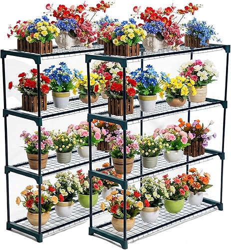 Miniatura 8 de Panana Estantería de acero para invernadero de jardín de 4 niveles, soporte para plantas, unidad de estantería de jardín, estante de almacenamiento