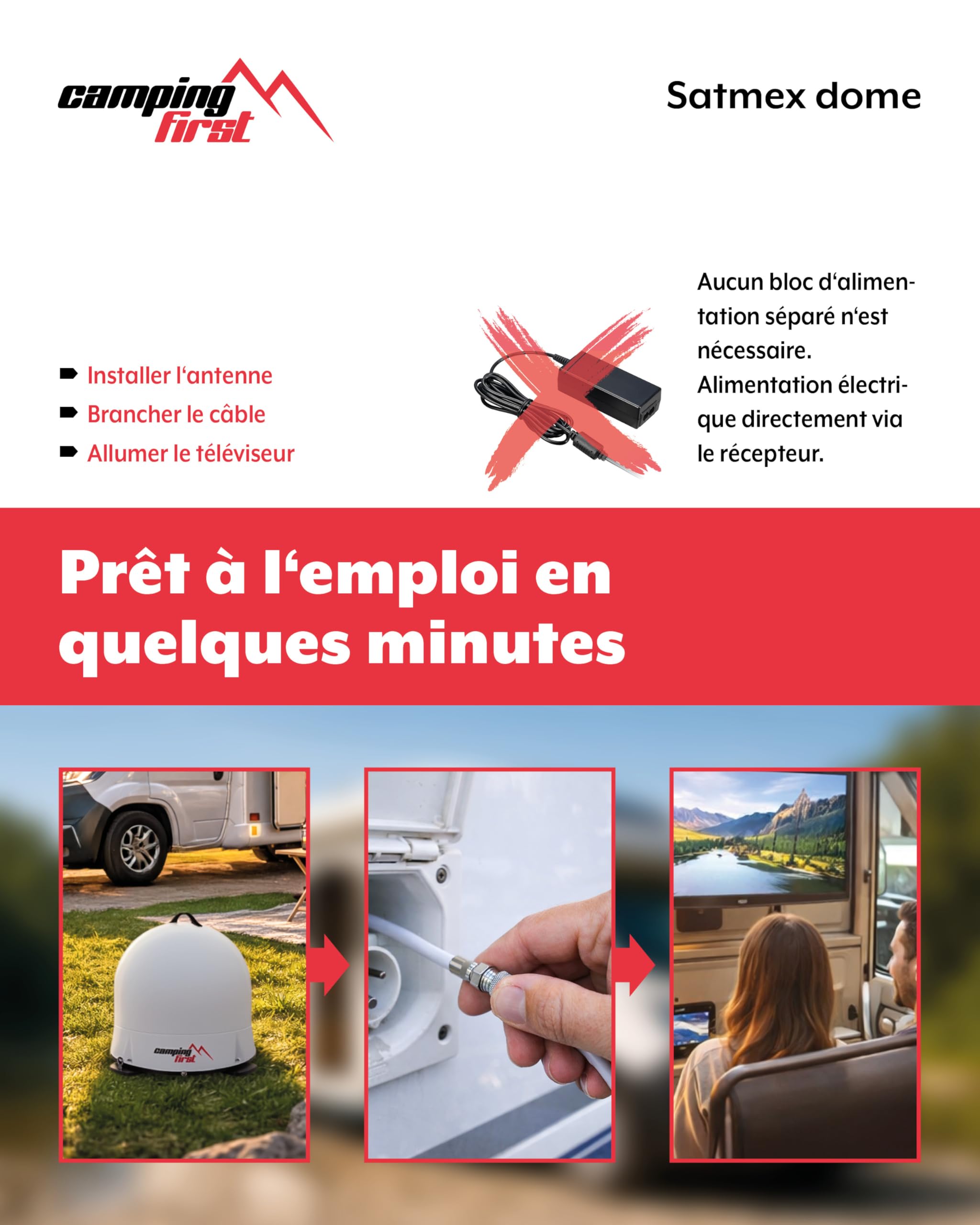 Satmex Dome – Antenne Satellite Mobile Automatique – Blanc | Alignement automatique sur Astra 19,2°E, dôme robuste, sans alimentation externe nécessaire