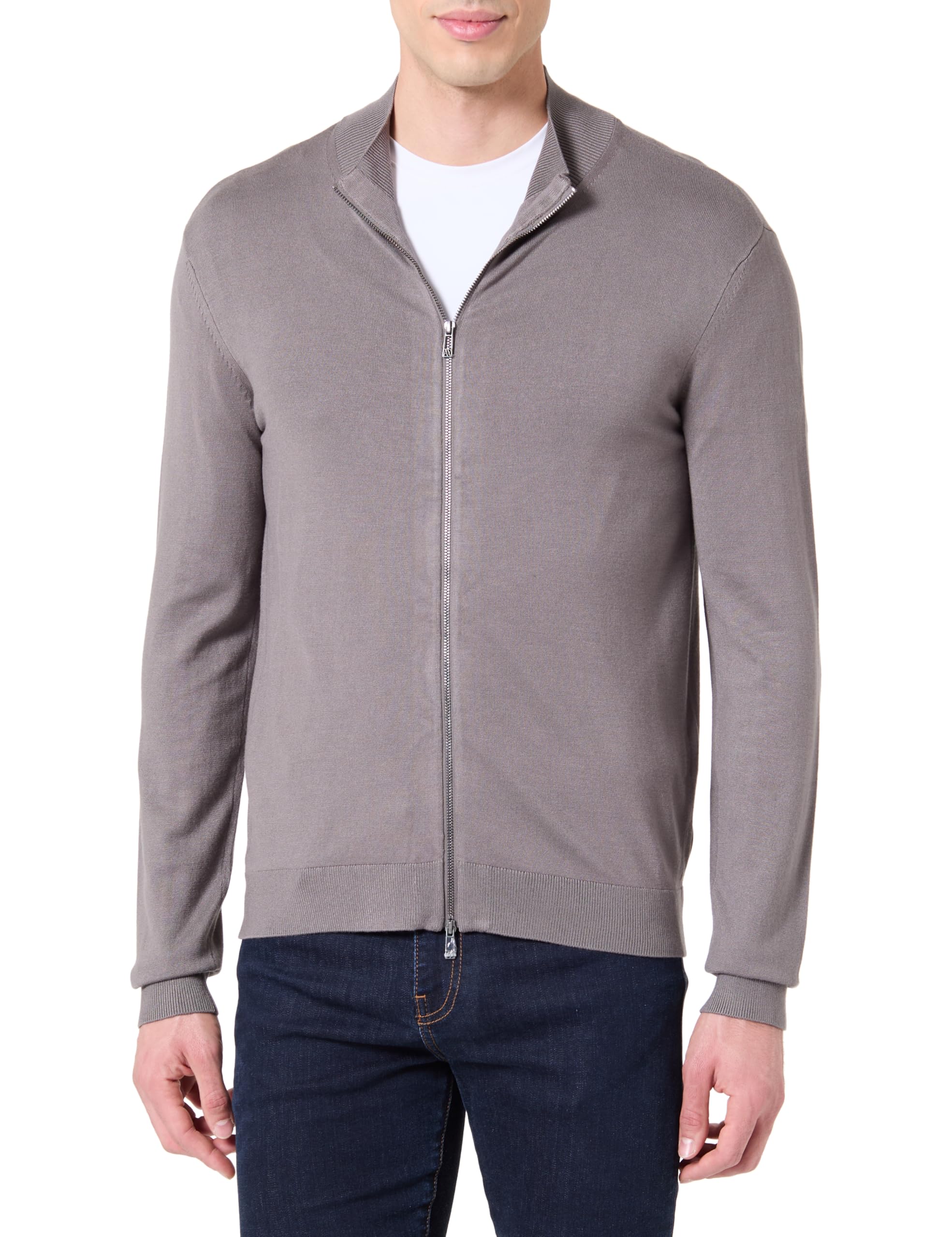 Armani Exchange Men's Essential, Long Sleeve Zip Closure Cardigan Sweater, Grey, XL