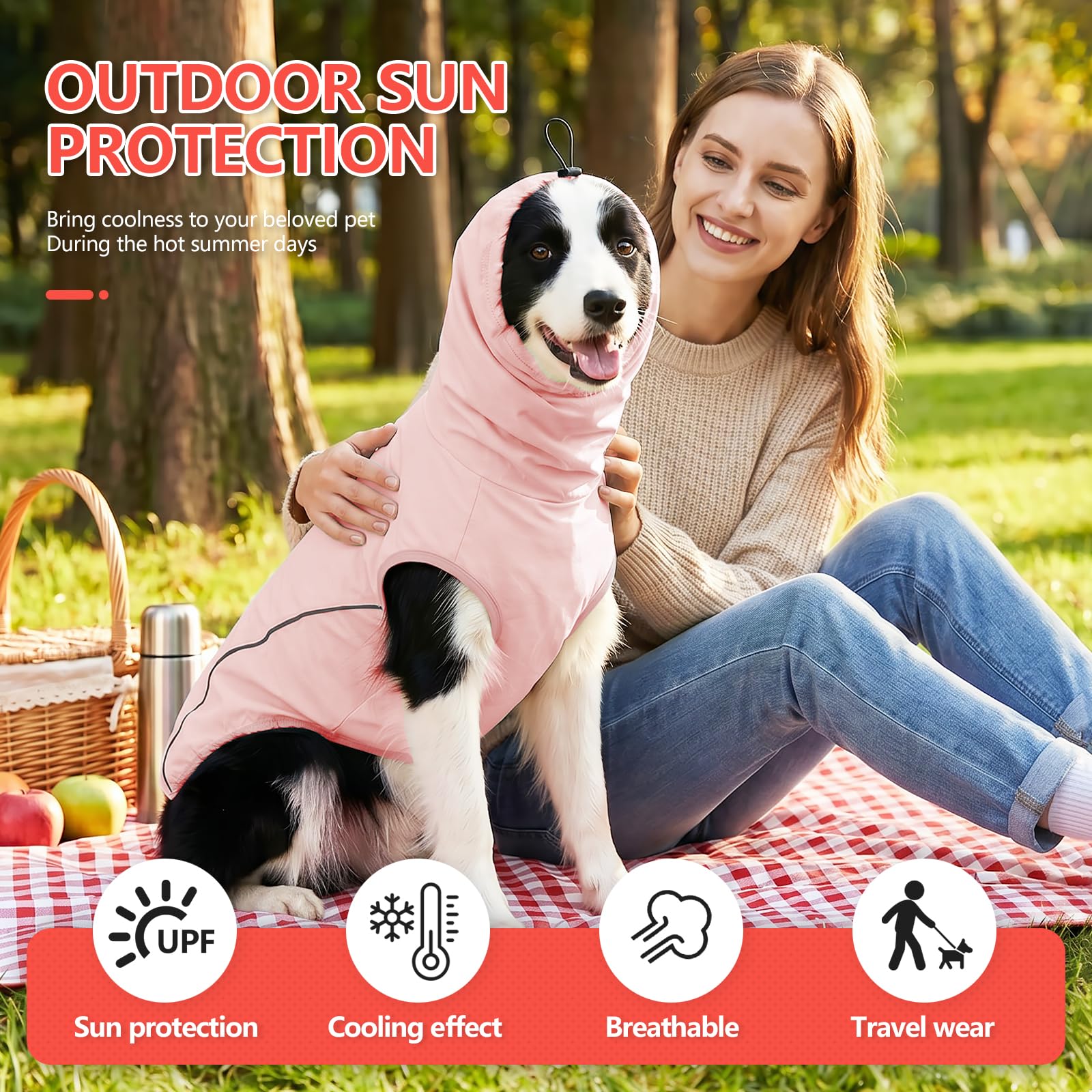 Kühlender Hunde-Kapuzenpullover, atmungsaktiv, Eisseide, Sommerweste mit verstellbarem Hals, reflektierenden Streifen und Beingurten, leichtes Haustier-Shirt für kleine, mittelgroße und große