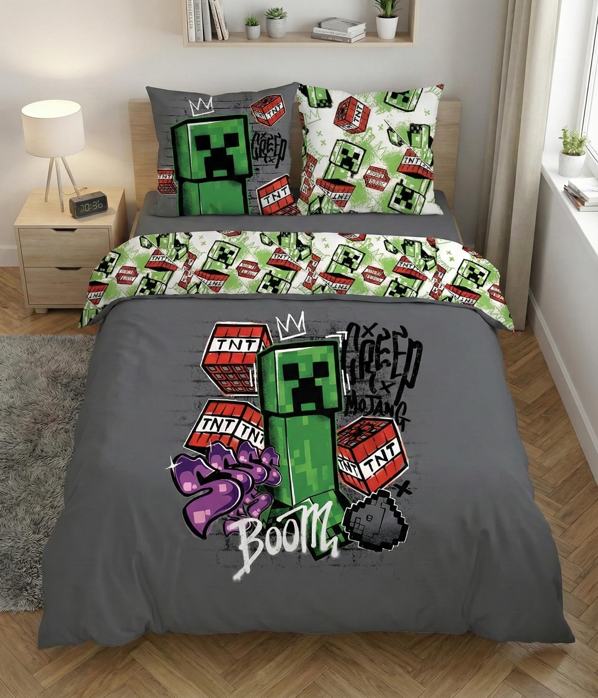 Minecraft Adventure Design Tweepersoons dekbedovertrekset | Omkeerbaar 2- zijdig beddengoed inclusief bijpassende kussenslopen | Polycotton