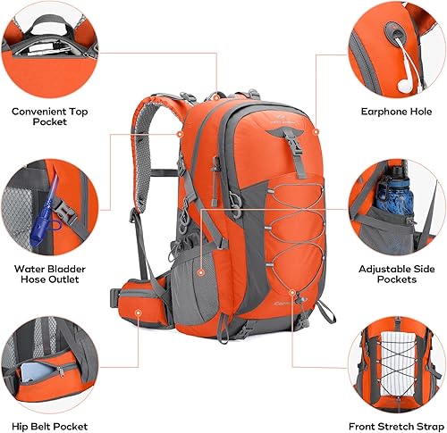 Vista 48 de Maelstrom Mochila de senderismo, mochila de camping, mochila de senderismo impermeable de 50 litros con cubierta para lluvia, mochila de viaje 50L