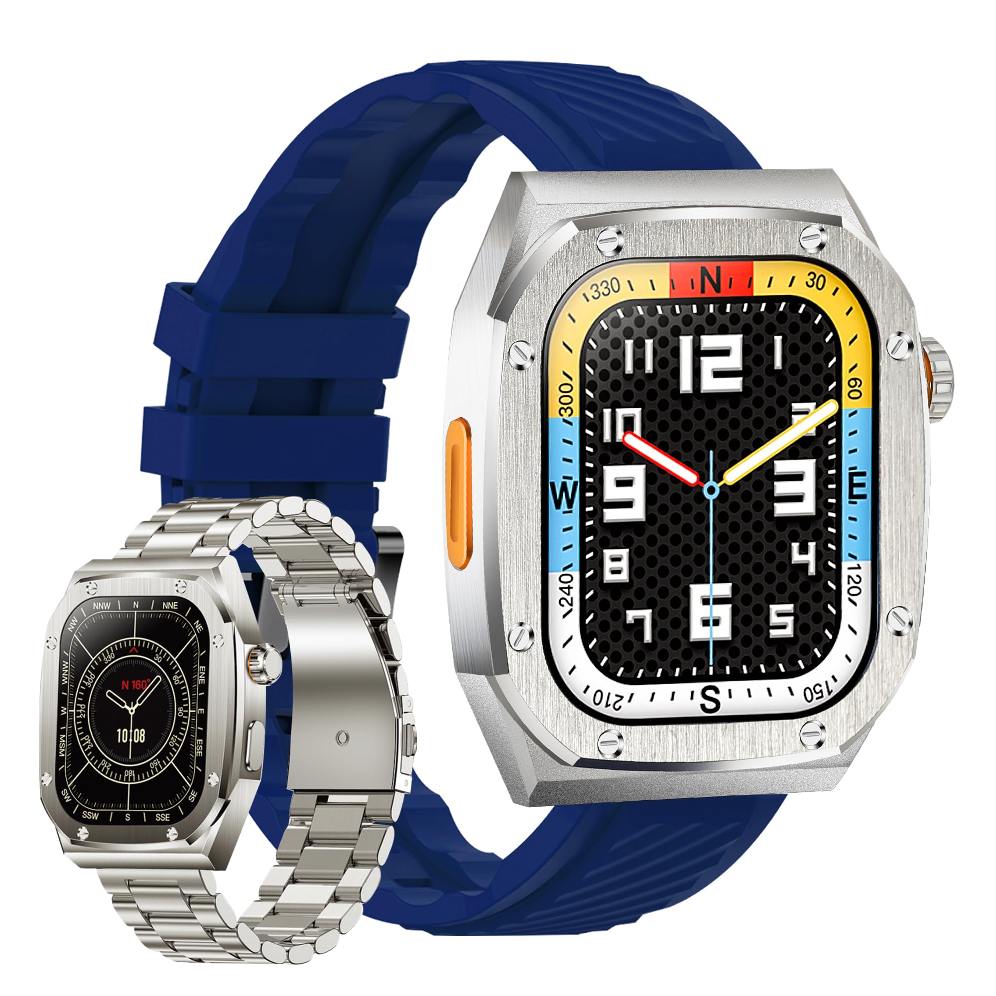 Smartwatch Uomo Donna con Display Amoled 2.1’’ Sempre Acceso, 460 mah Batteria a Basso Consumo, Impermeabile IP68, Telefonate Bluetooth, Sonno Cardiofrequenzimetro, +120 Modalità Sportive (Blu)