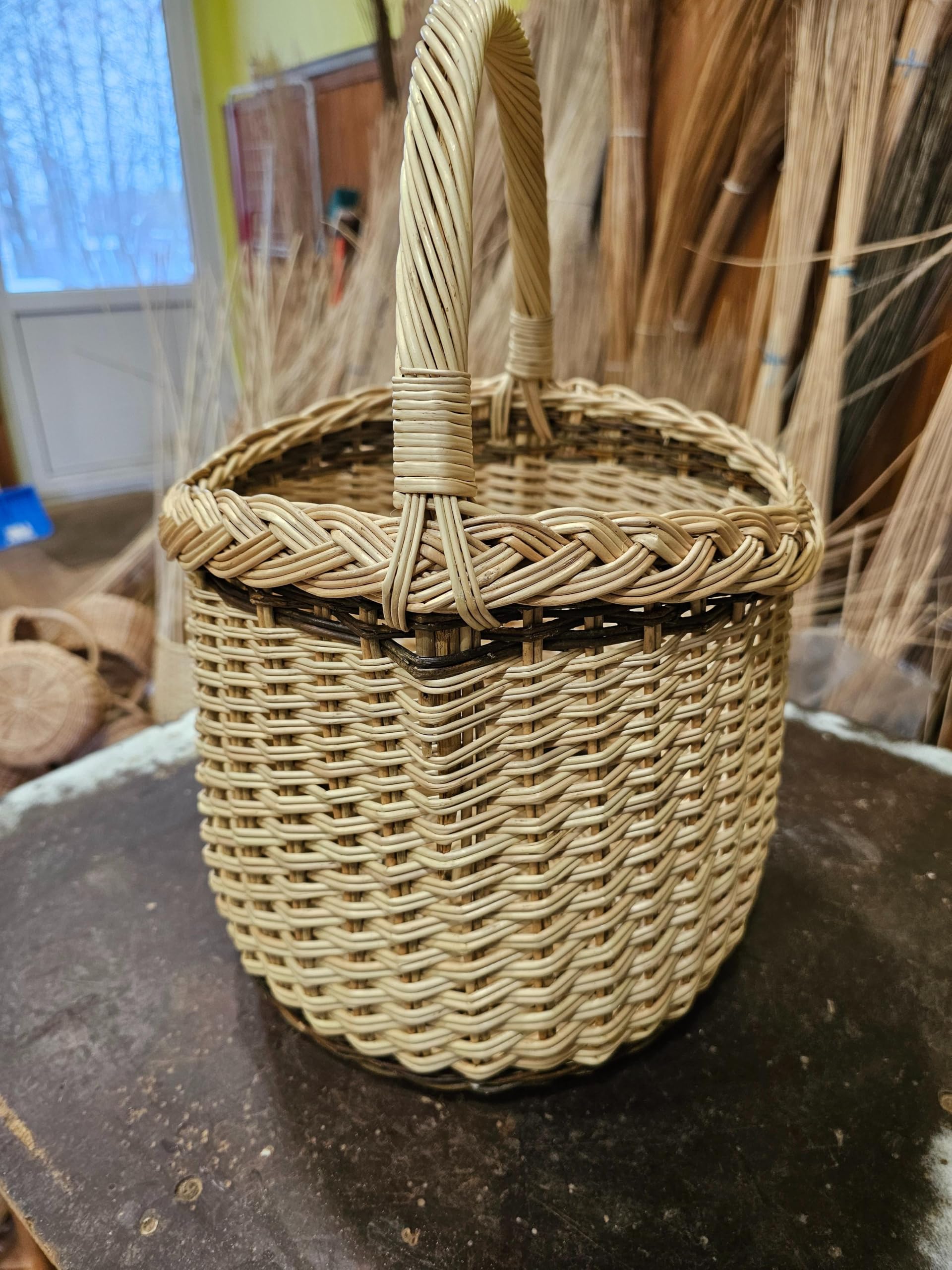 Cesta de almacenaje de mimbre, 25 cm, dorada y marrón