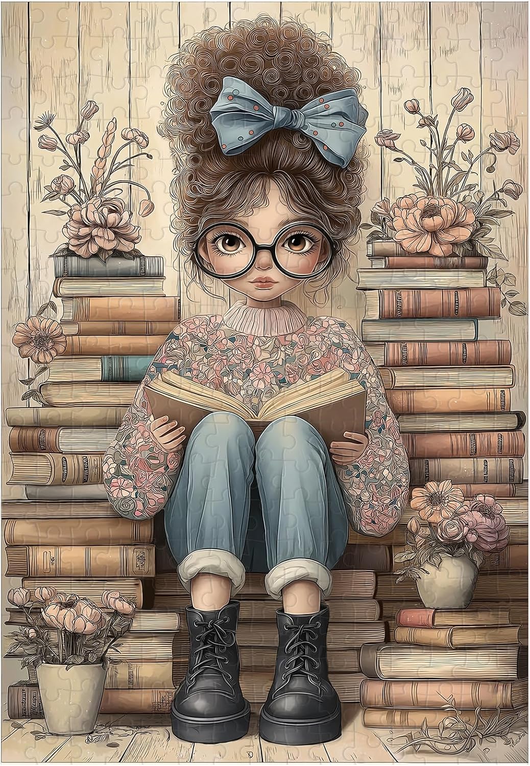 Great Jigsaw Puzzles for Adults 300 Pieces Cute Girl Reading Books Puzzles for Adults Toys Gift Family Decoration Kids Puzzle