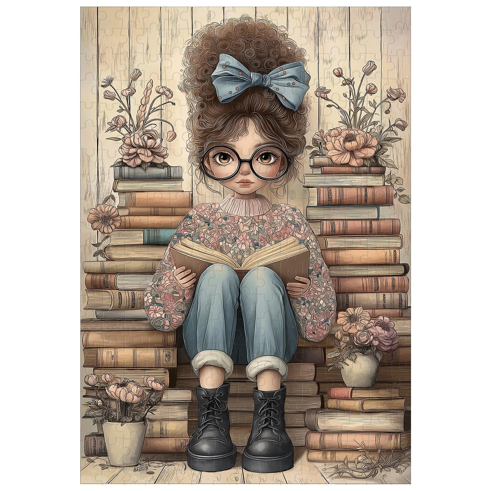 Great Jigsaw Puzzles for Adults 300 Pieces Cute Girl Reading Books Puzzles for Adults Toys Gift Family Decoration Kids Puzzle