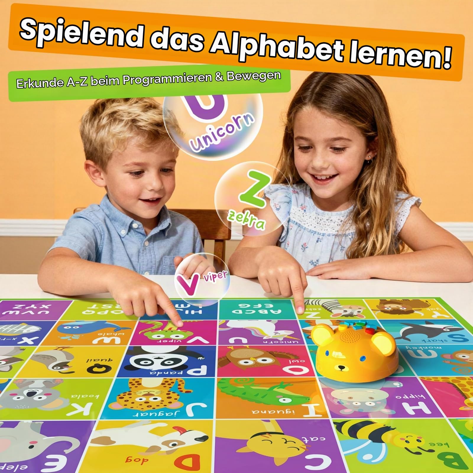 Apitor Robot Bear, Programmierroboter für Kinder ab 3 Jahre, Bildschirmfreies Erstes Coding-Spielzeug mit 7 Tasten, Lernroboter mit interaktiven Lichtern/Sounds, STEM Geschenk für Jungen & Mädchen