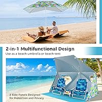 Vista 3 de GYMAX Tienda de campaña para sombrilla de playa, 2 en 1, UPF50+, con bolsa de transporte, hoja de tierra, paneles laterales, refugio solar