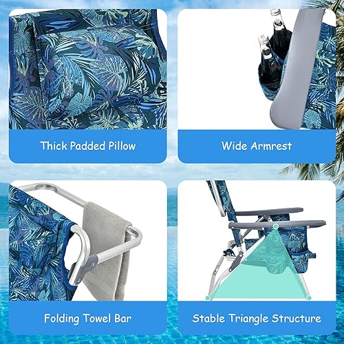 Miniatura 8 de Goplus Sillas de playa con mochila, 2 sillas de camping portátiles con bolsa fresca y soporte para tazas, sillas reclinables al aire libre de 5