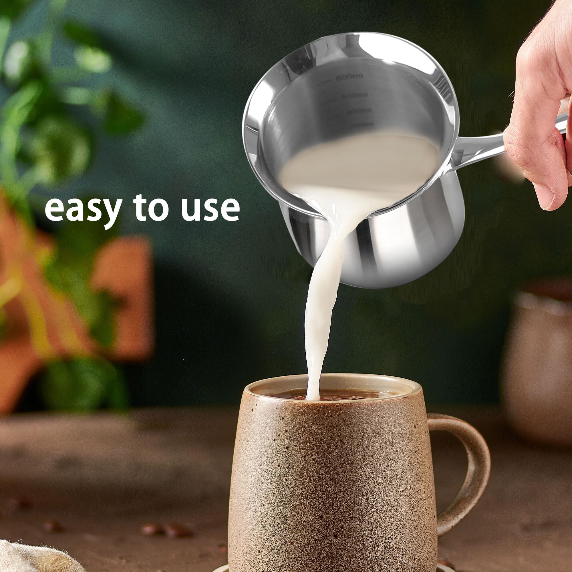 IMEEA Türkische Kaffeekanne - Milchkanne, Arabische Mokkakanne, Griechische Coffee Pot Aus 18/10 Edelstahl (600ml)