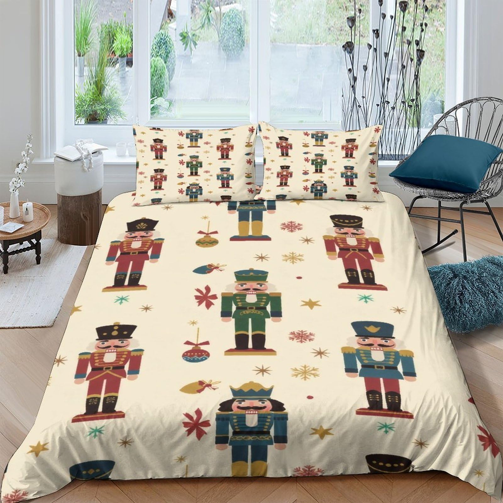 Ctjqhvkz Style-10 3D Printed Nutcracker Pattern Fitted Sheet Microfiber Soft Decorative Christmas Toy Soldier Bed Cover For Bedroom Decor Single（135X200cm）