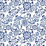 JarThenaAMCS Blue Floral Shelf Liner Self Adhesive White Blue Flower Drawer Liner Vintage Flower Peel and Stick Wallpaper for Home Wall Cabinet Table Decoration, 17.3 x 118 Inch