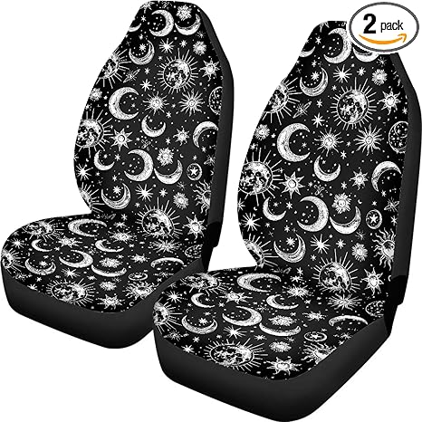 Moon Star Car Seat Covers Two Front Only for Car, Print Automotive Interior Covers Front Seat Protectors, Universal Fit Seat Covers for Car, Truck, SUV Automotive Seat Covers Accessories
