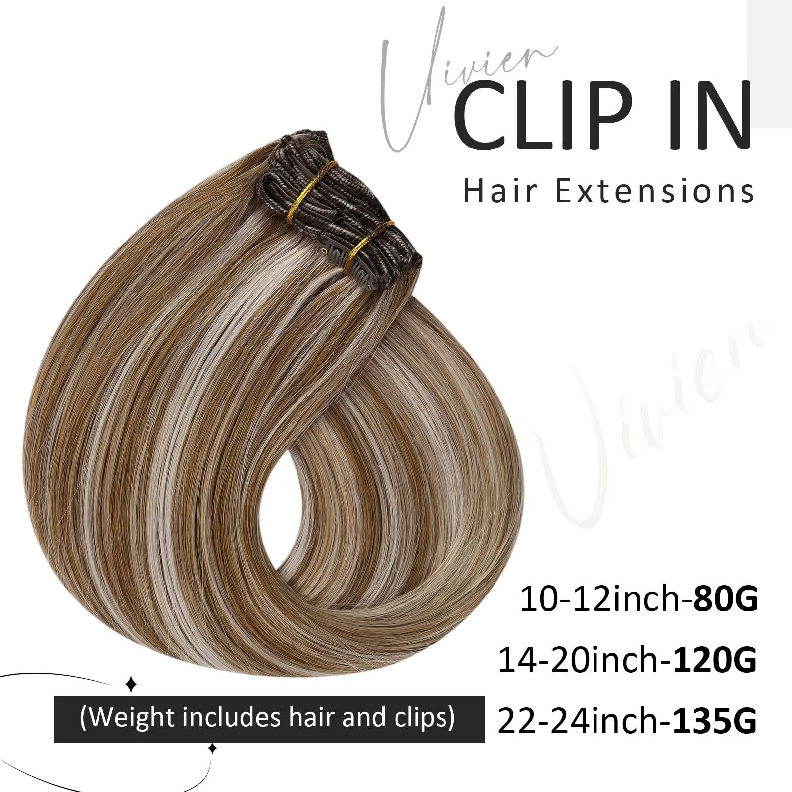 Vivien Extensions Capelli Veri Clip 30cm Capelli Clip Extensions Marrone Evidenziares Biondo Extensions Clip Capelli #8/60 120g 7 Pezzi Invisibile