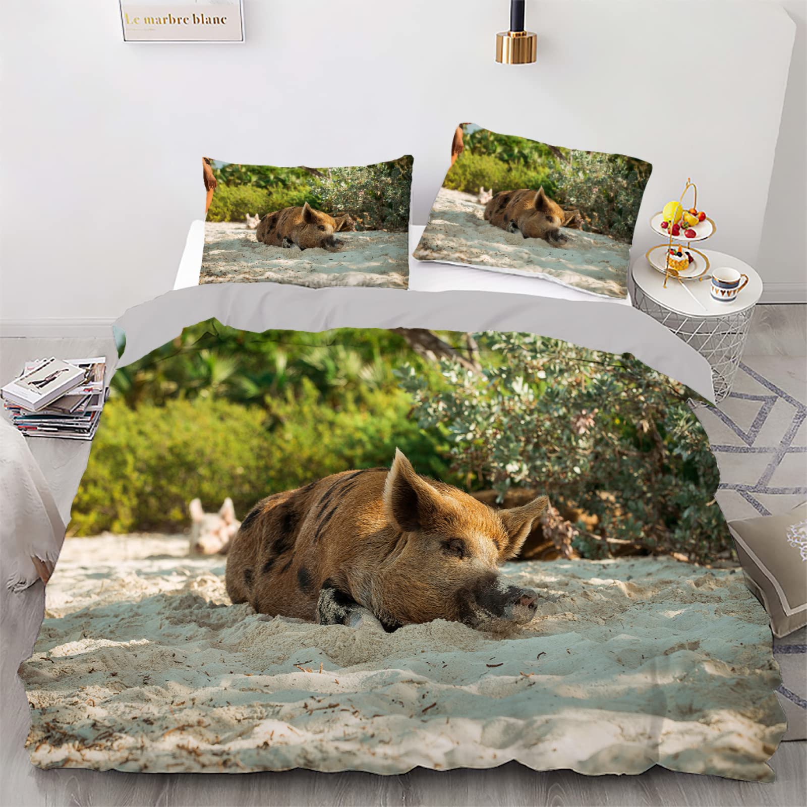 Housse de couette 160x200 cochon vert pour décorer la chambre des filles et garçons