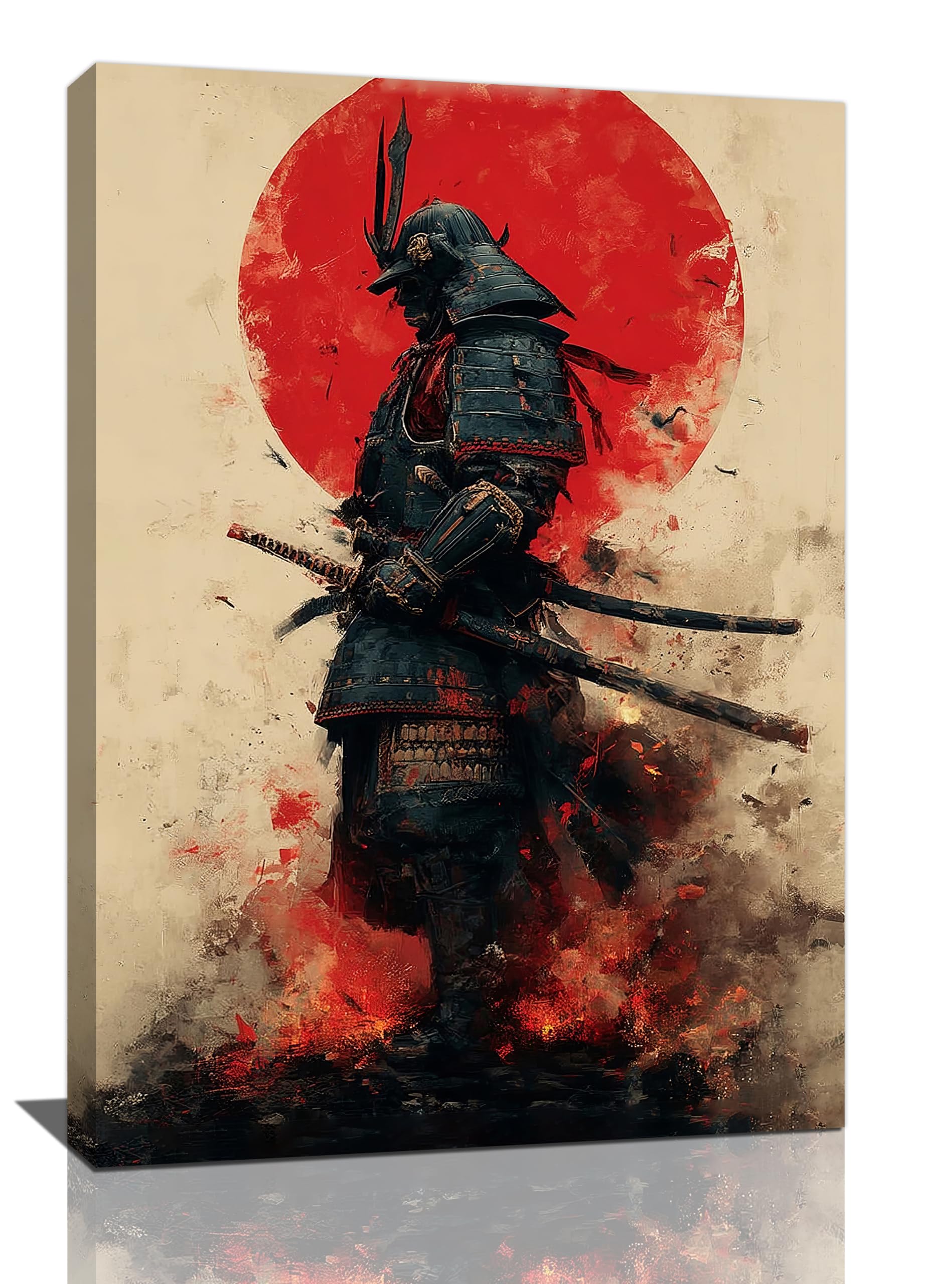 Japanese Armored Samurai Wall Art Vintage Bushido Canvas Prints Poster Painting Artwork Framed Decoration for Living Room Bedroom Bathroom Office 16"x24"