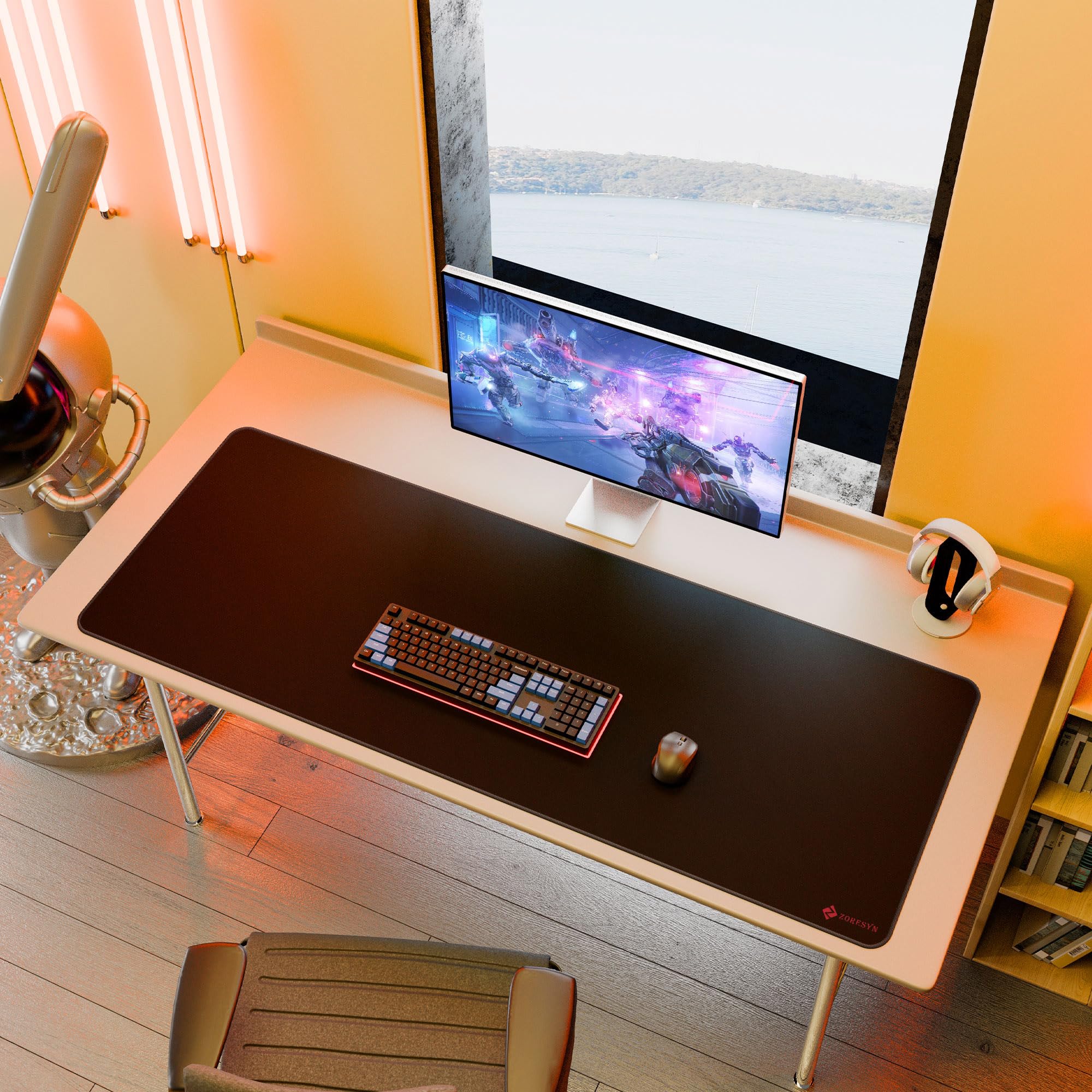 ZORESYN Tappetino per mouse da gioco, 160 x 50 cm, 4XL, gigante, con superficie liscia, base antiscivolo che riduce il rumore e bordi cuciti, per giocatori e ufficio, nero