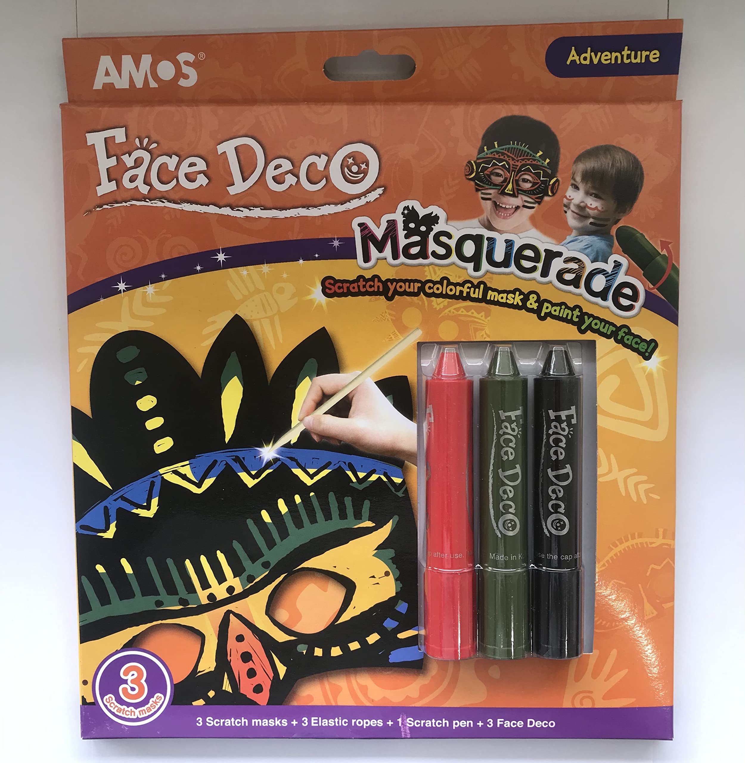 Amos Face Deco Twistable Crayons Masquerade - 3 Pieces Blister - Made in Korea (SAM-FD1)