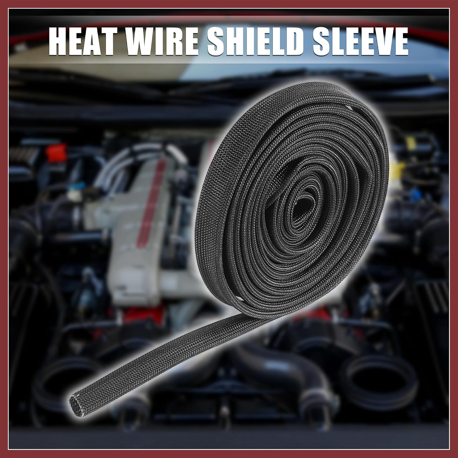 Fiberglass Heat Wire Shield Sleeve Heat High Temp Shield Adjustable Heat Shield 10ft 10mm 3/8" Black for Car Wire Protection Replace Parts