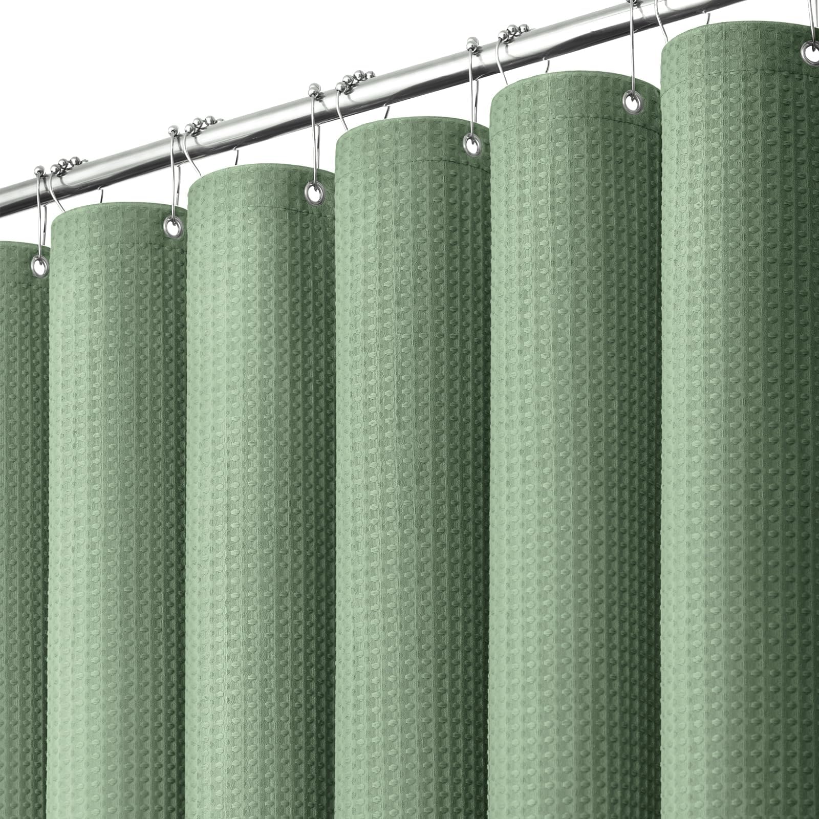 Dynamene Stall Fabric Shower Curtain - 36x72 Waffle Weave Weighted Cloth Shower Curtains for Bathroom, Neutral Heavy Duty Hotel Spa Luxury Bath Curtain Set with 6 Plastic Hooks,Sage Green