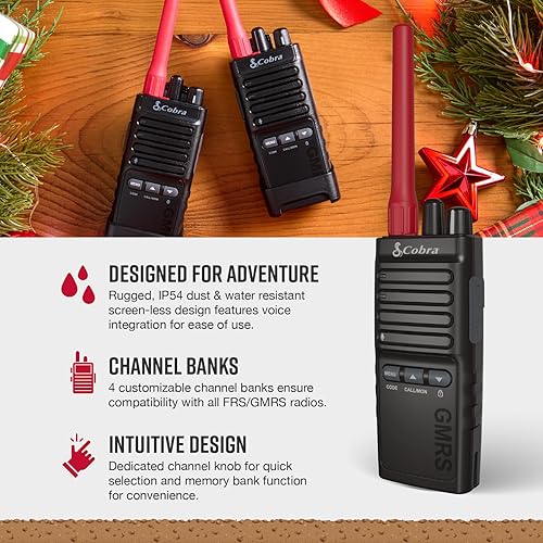 Miniatura 4 de Cobra Trailblazer 500 GMRS Radio (paquete de 2)  Diseño resistente IP54 sin pantalla, 2.5 W de largo alcance, batería de 16 horas, funda giratoria,