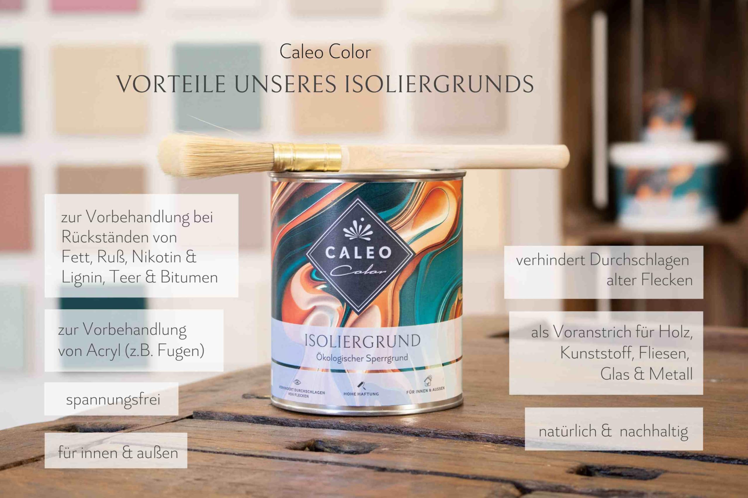 Caleo Color Isoliergrund 0,75 Liter - verhindert das Durchschlagen von Wasserflecken, Ruß, Nikotin, Teer & Co. auch als Voranstrich auf Glas und Metall