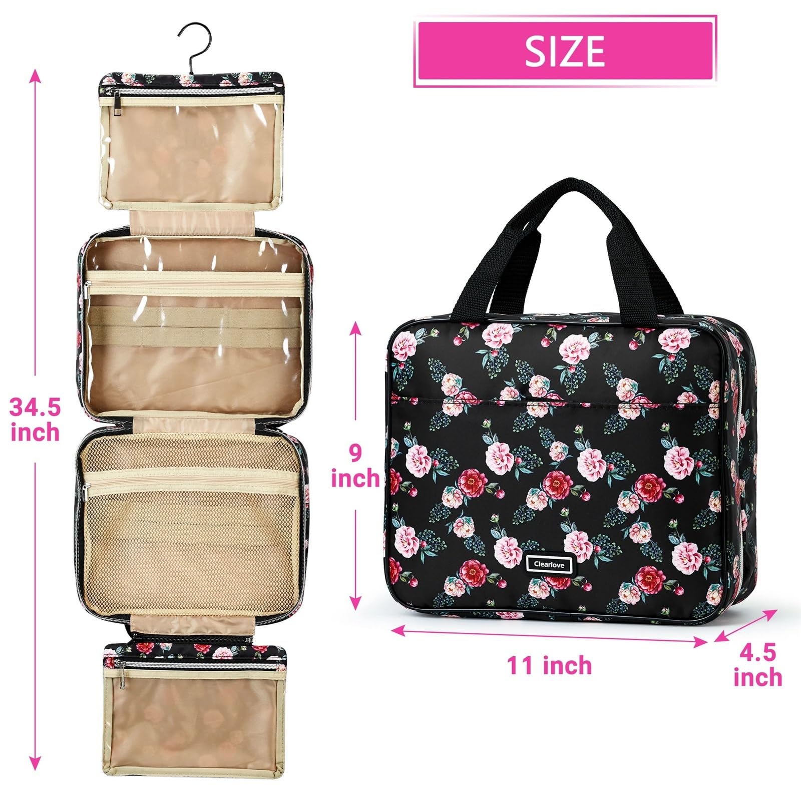 Borsa da toilette da viaggio Borsa da toilette for donna, borsa viaggio sospesa, impermeabile for articoli toeletta for e uomo con gancio for appendere