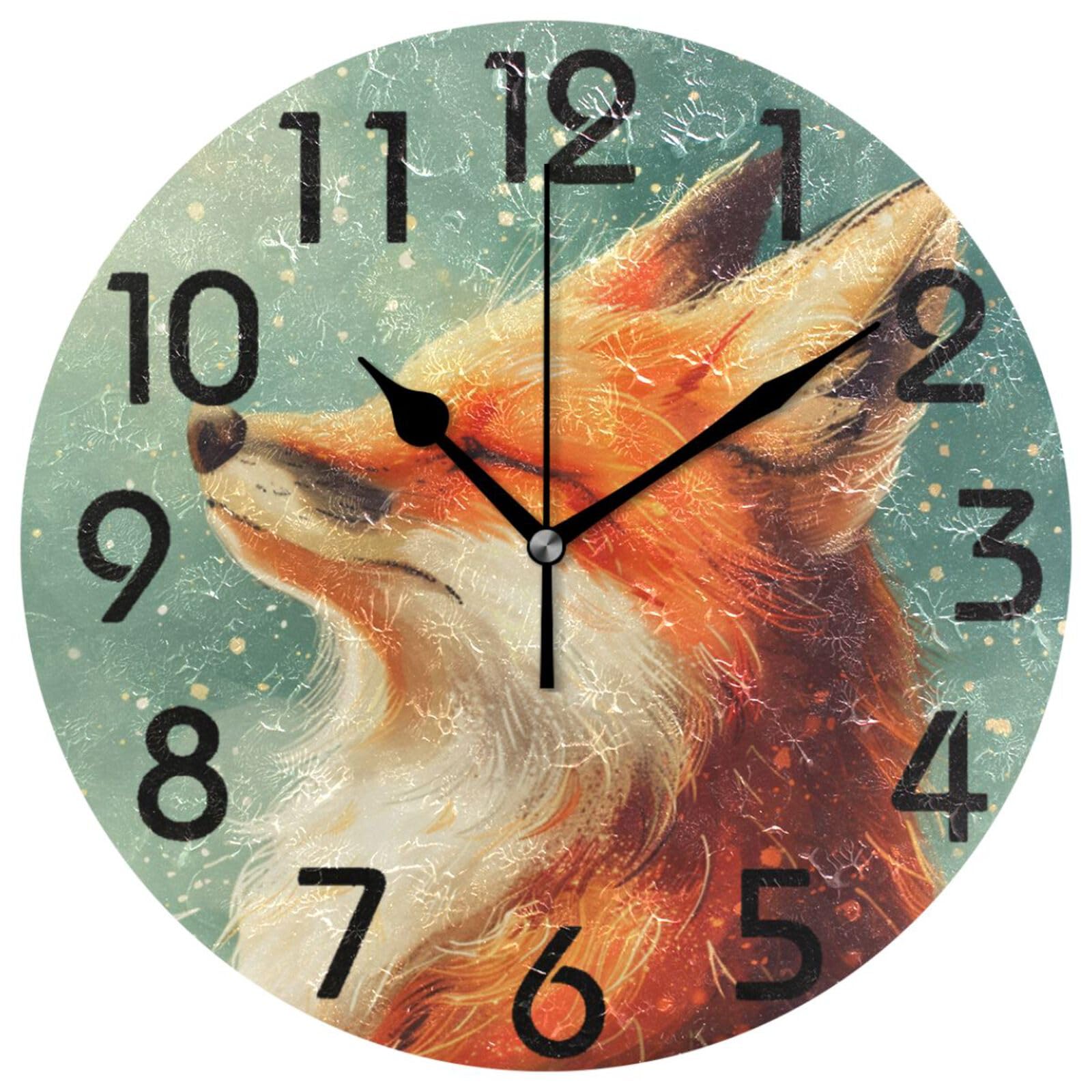 Horloge murale sans tic-tac renard rouge pour chambre à coucher