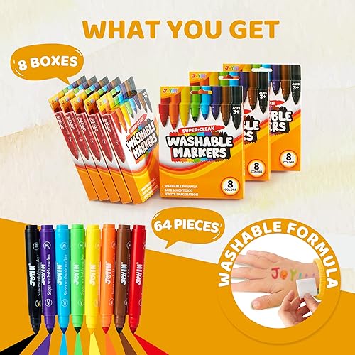 Miniatura 2 de JOYIN Juego de 64 marcadores lavables, marcadores no tóxicos para niños a partir de 3 años, suministros escolares, rellenos de cestas de Pascua,